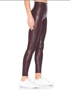 SPANX Faux-Leather High-Waist Leggings in Burgundy